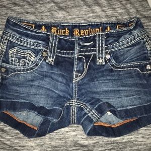 Rock revival denim shorts